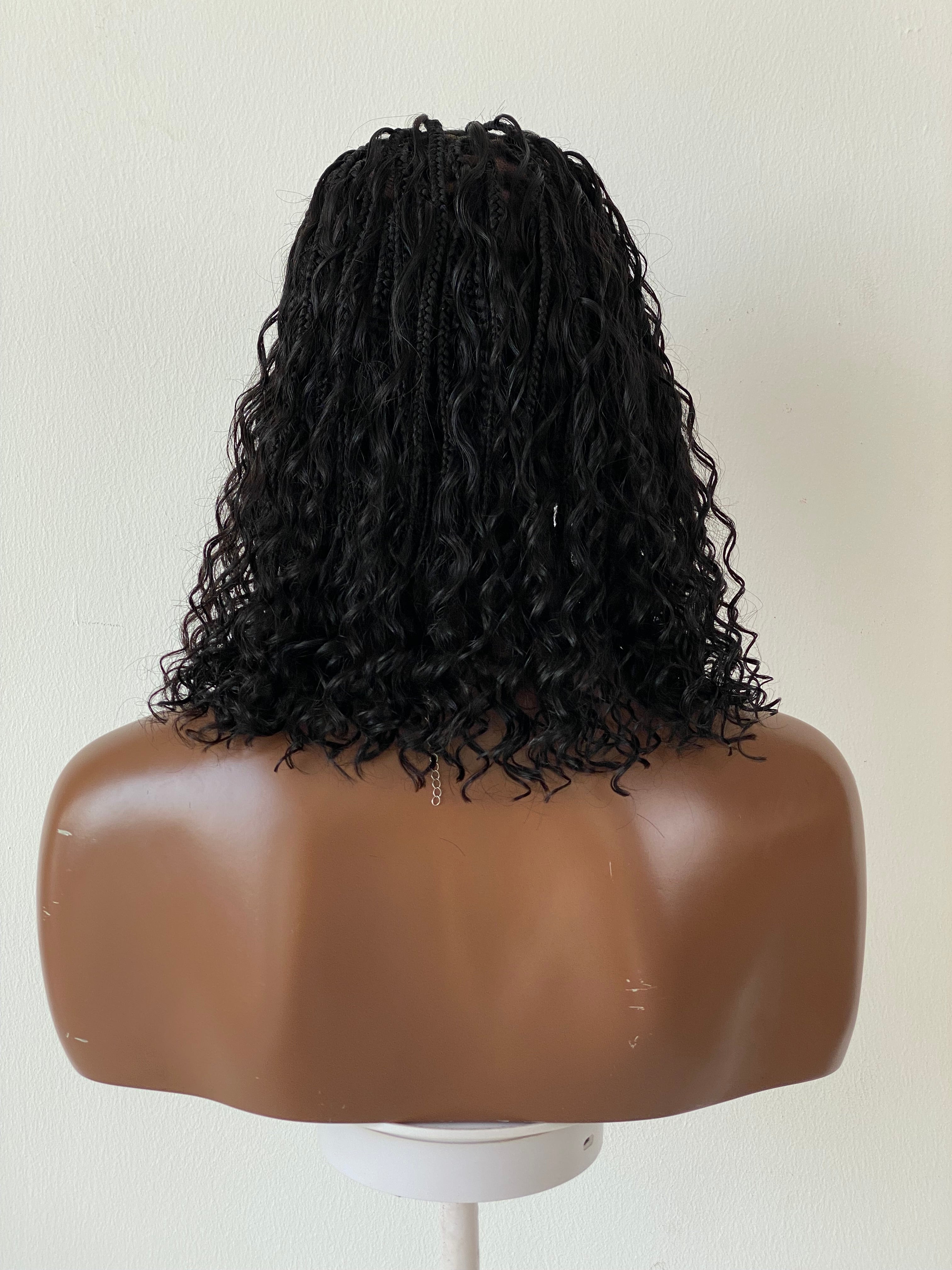 Short Bohemian Knotless Bob Wig (100% HD Human Hair Lace & Curls) Black Color TARA